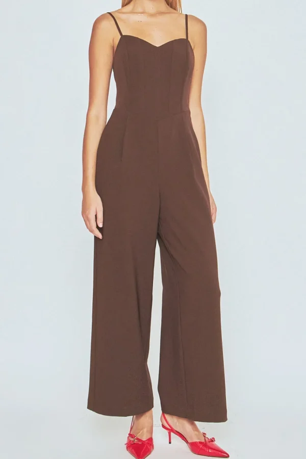 ENDLESS ROSE Tops | One Pieces*- Adjustable Bustier Wide Leg Jumpsuit CHOCOLATE