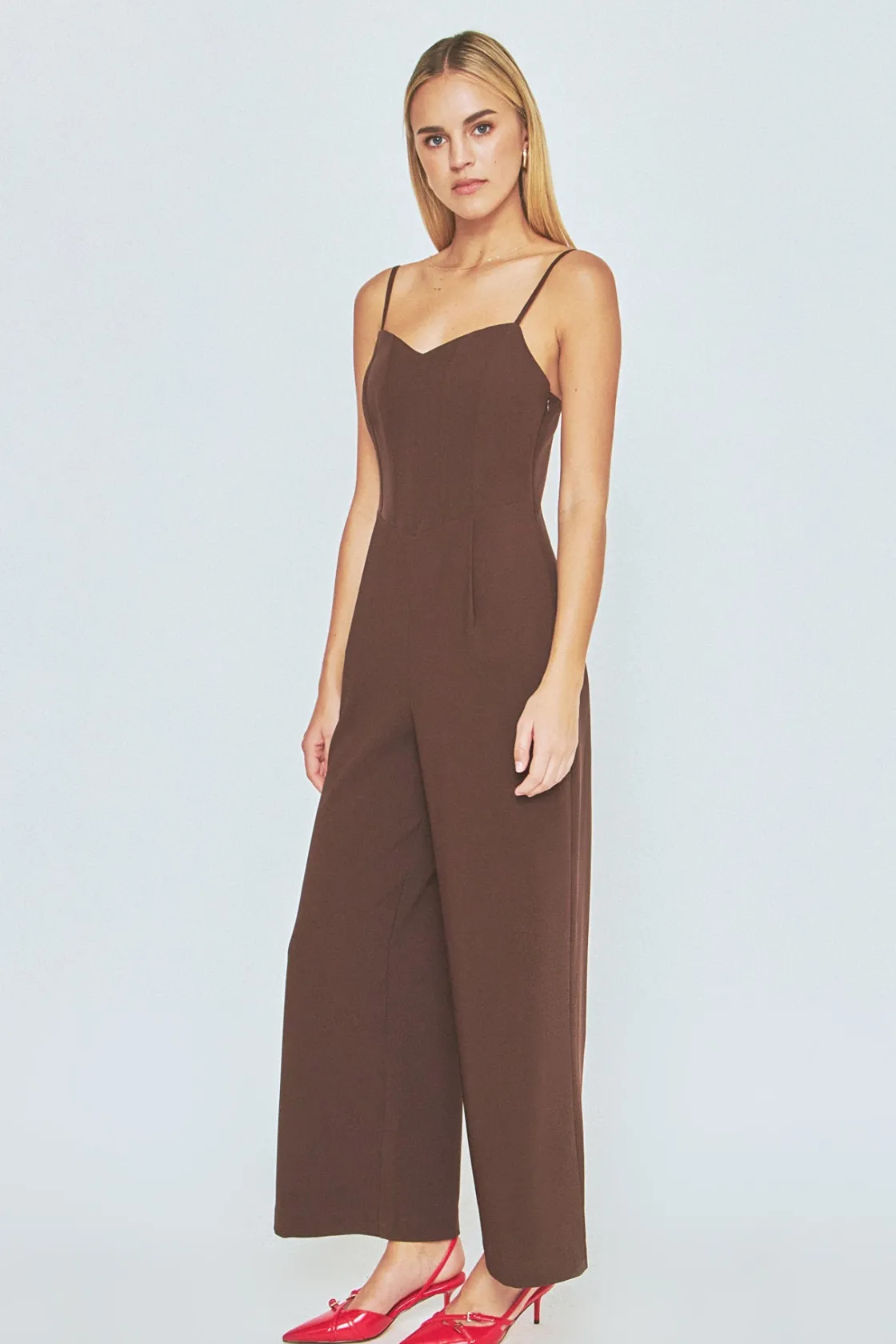 endless_rose__adjustable__1.webp ENDLESS ROSE Tops | One Pieces*- Adjustable Bustier Wide Leg Jumpsuit CHOCOLATE