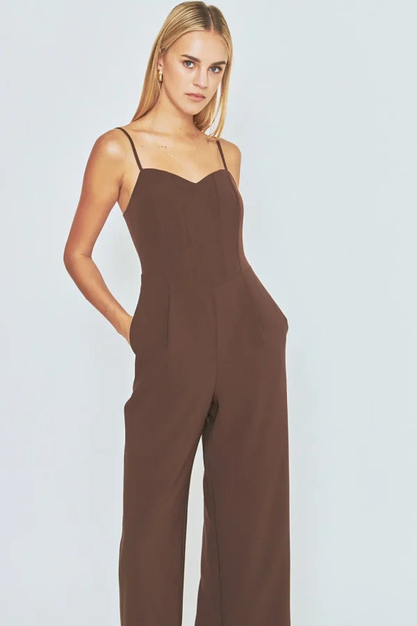 ENDLESS ROSE Tops | One Pieces*- Adjustable Bustier Wide Leg Jumpsuit CHOCOLATE