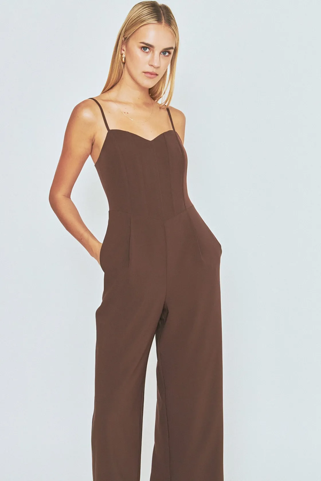 endless_rose__adjustable__3.webp ENDLESS ROSE Tops | One Pieces*- Adjustable Bustier Wide Leg Jumpsuit CHOCOLATE