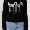ENDLESS ROSE Tops*- Amour Pearl Embellished Sweatshirts BLACK