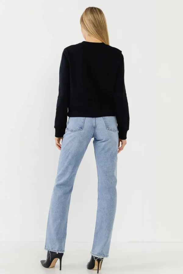 ENDLESS ROSE Tops*- Amour Pearl Embellished Sweatshirts BLACK