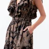 ENDLESS ROSE Tops*- Animal Printed Ruffled Maxi Dress OLIVE/BLACK
