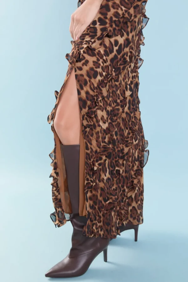 ENDLESS ROSE Tops*- Animal Print Ruffled Slip Maxi Dress ANIMALPRINT