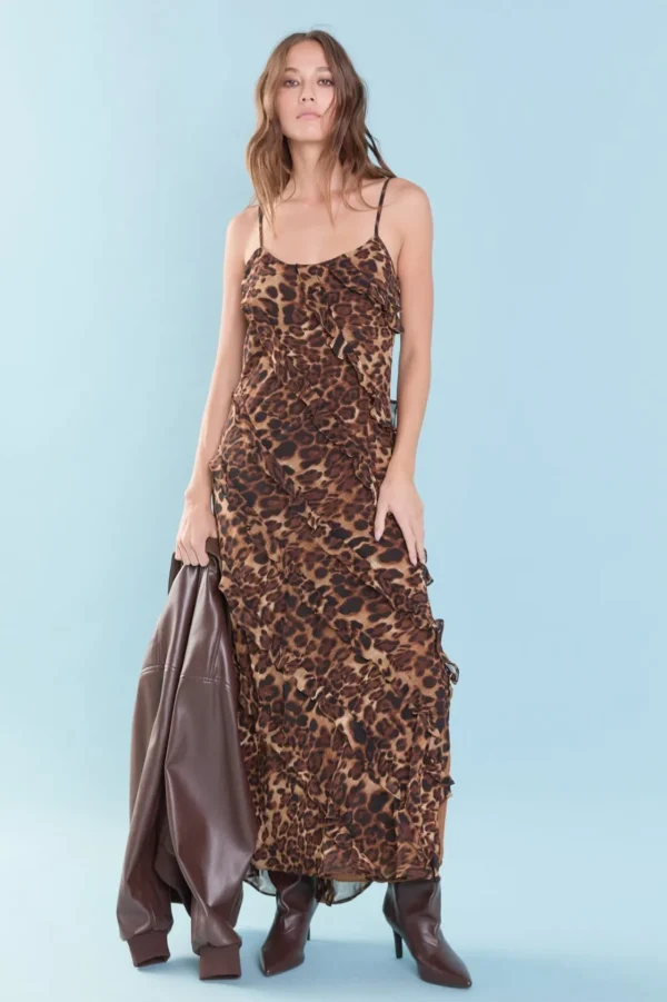 ENDLESS ROSE Tops*- Animal Print Ruffled Slip Maxi Dress ANIMALPRINT