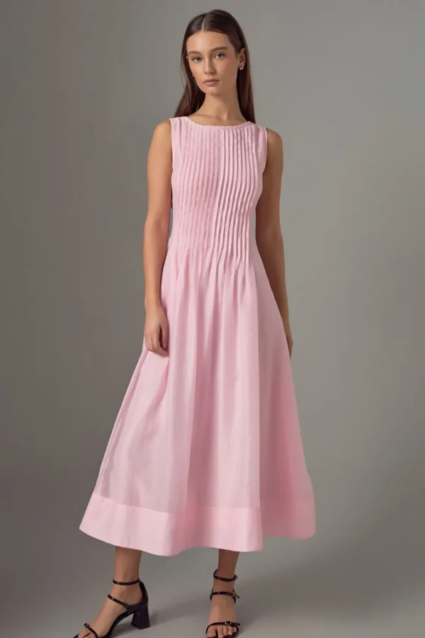 ENDLESS ROSE Tops*- Annabelle Pintuck Midi Dress PINK