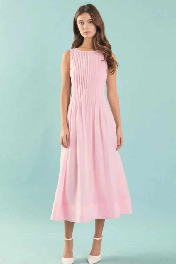 ENDLESS ROSE Tops*- Annabelle Pintuck Midi Dress PINK