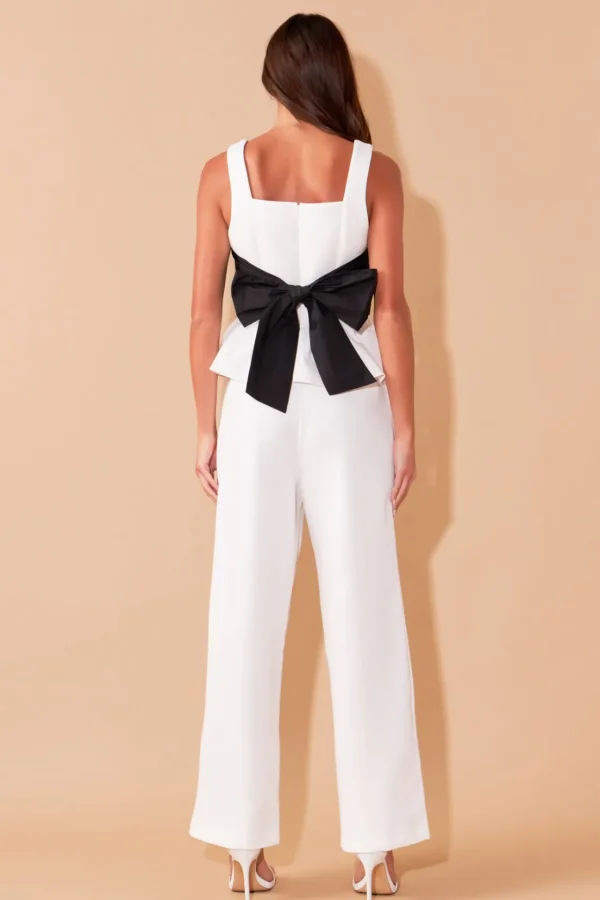 ENDLESS ROSE Tops*- Back Bow Contrast Top IVORY/BLACK