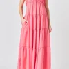 ENDLESS ROSE Tops*- Back Bow Tie Maxi Dress PINK