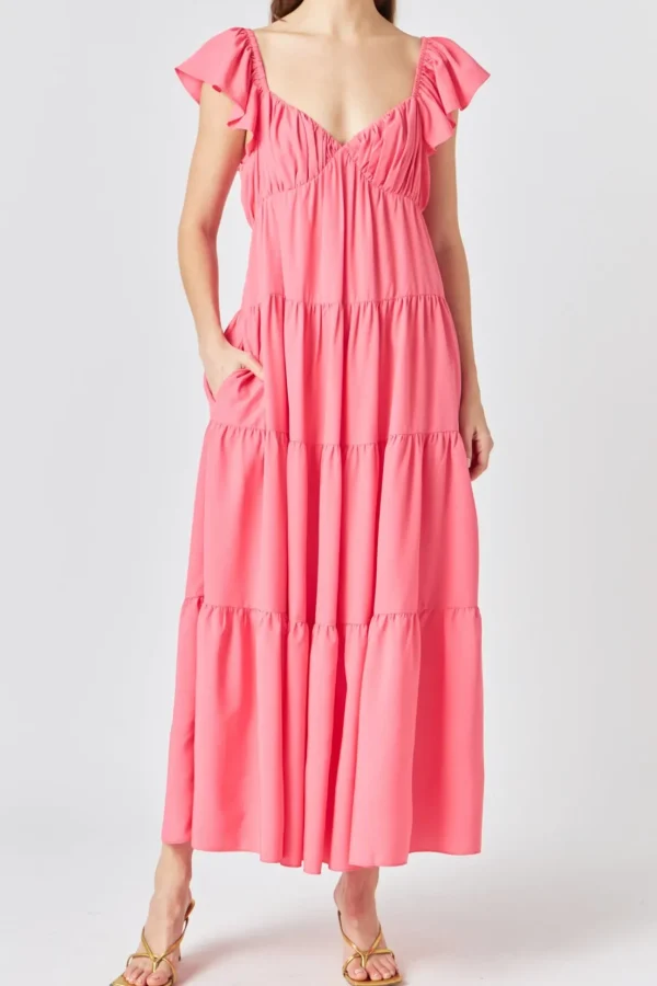 ENDLESS ROSE Tops*- Back Bow Tie Maxi Dress PINK