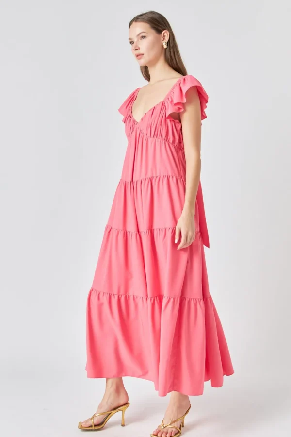 ENDLESS ROSE Tops*- Back Bow Tie Maxi Dress PINK