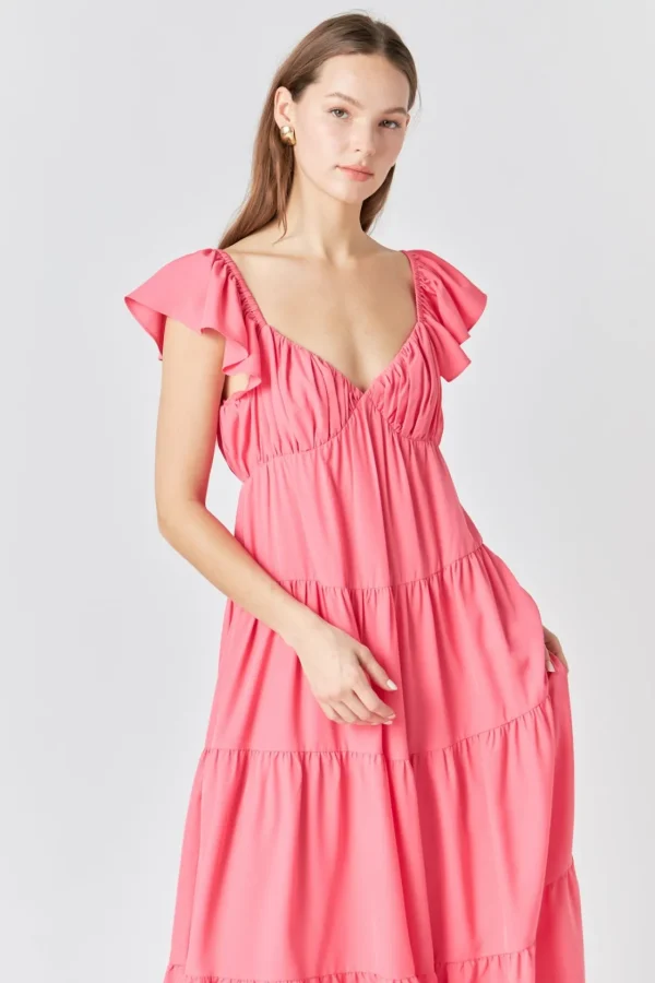 ENDLESS ROSE Tops*- Back Bow Tie Maxi Dress PINK
