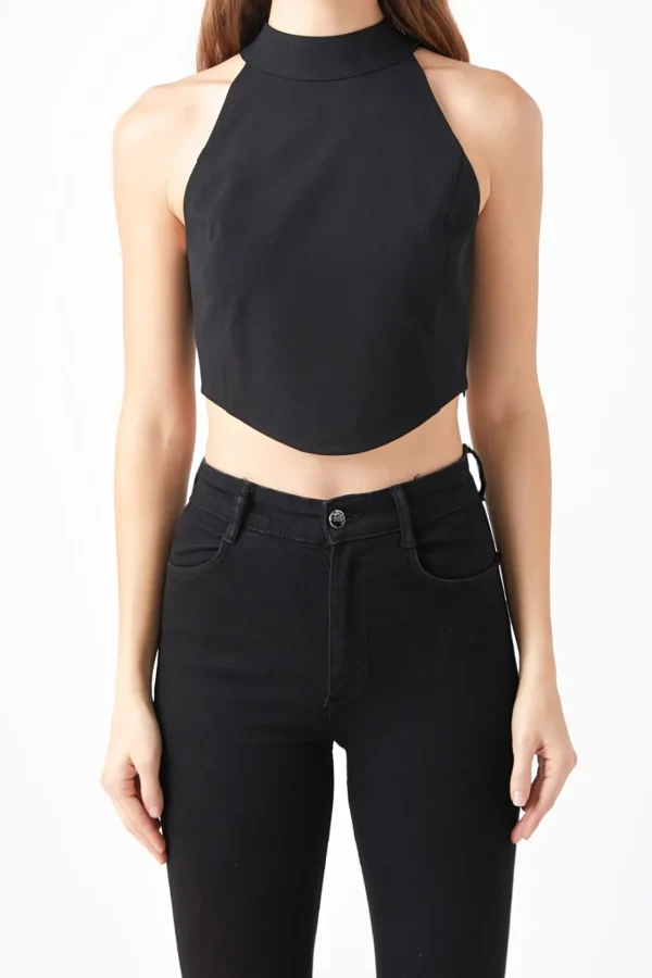ENDLESS ROSE Tops*- Back Tie Detail Halter Neck Top BLACK