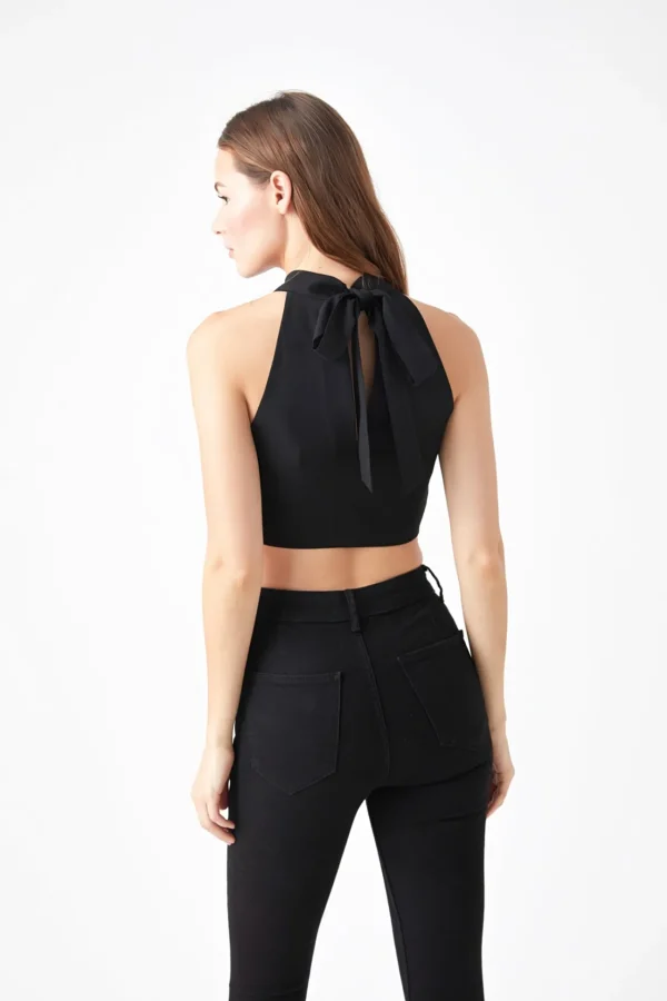 ENDLESS ROSE Tops*- Back Tie Detail Halter Neck Top BLACK