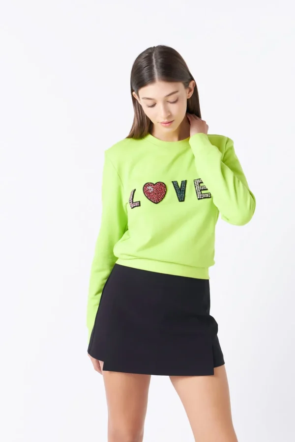 ENDLESS ROSE Tops*- Beaded Loved Sweatshirt