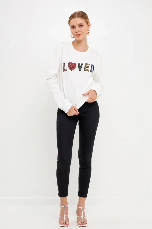 ENDLESS ROSE Tops*- Beaded Loved Sweatshirt