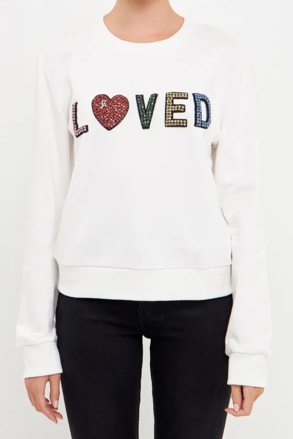 ENDLESS ROSE Tops*- Beaded Loved Sweatshirt