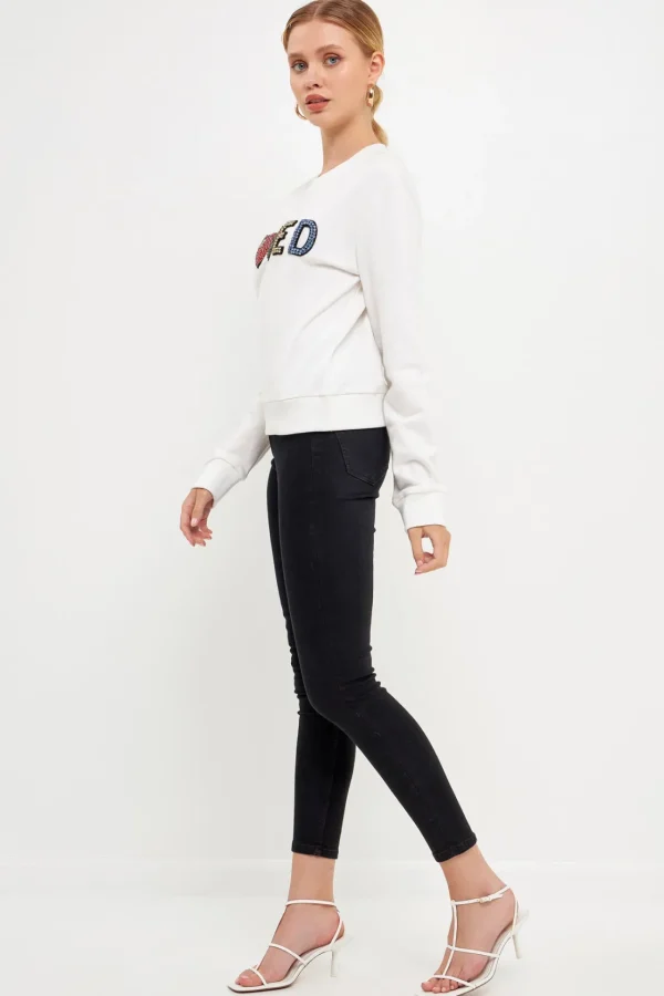 ENDLESS ROSE Tops*- Beaded Loved Sweatshirt