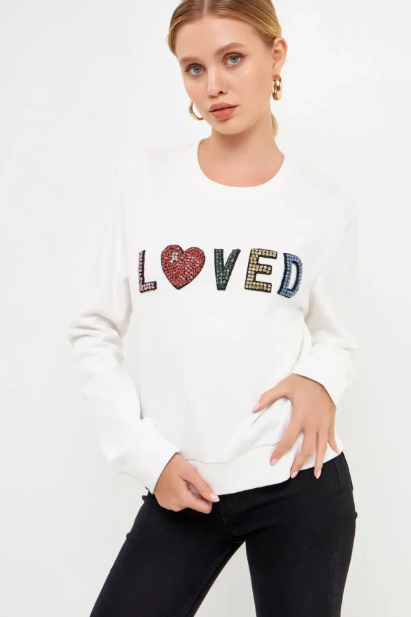 ENDLESS ROSE Tops*- Beaded Loved Sweatshirt