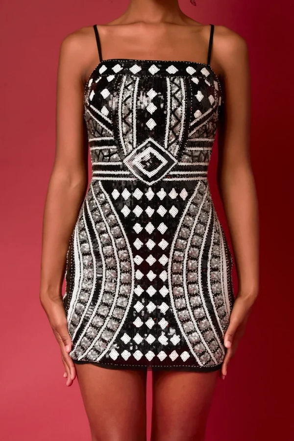 ENDLESS ROSE Tops*- Beading Sequins Mini Dress BLACK