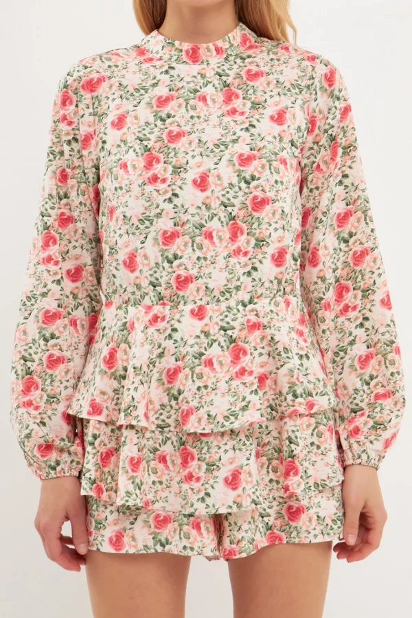 ENDLESS ROSE Tops*- Blooming Roses Floral Open Back Romper PINK