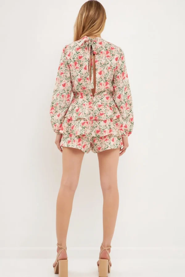 ENDLESS ROSE Tops*- Blooming Roses Floral Open Back Romper PINK