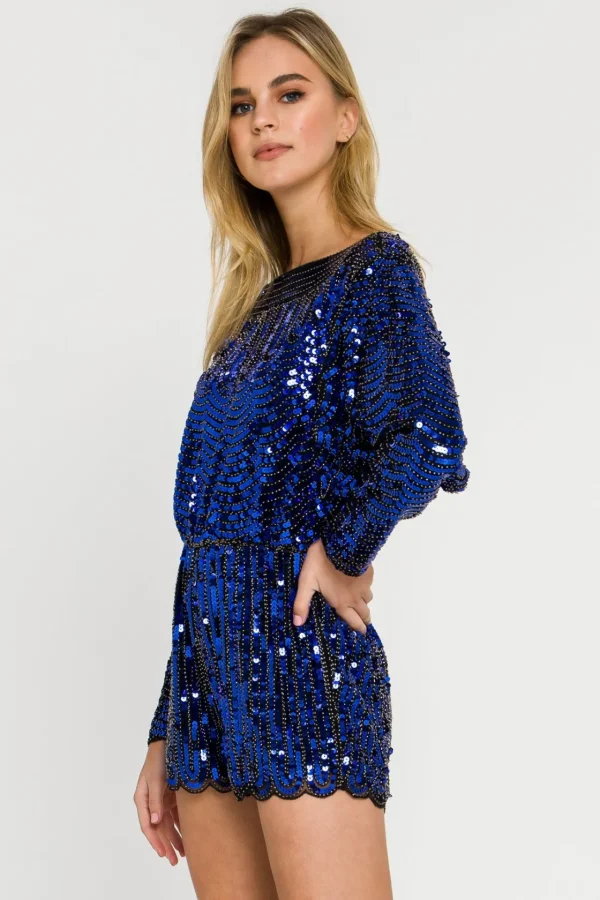 ENDLESS ROSE Tops*- Boat Neck Sequin Romper