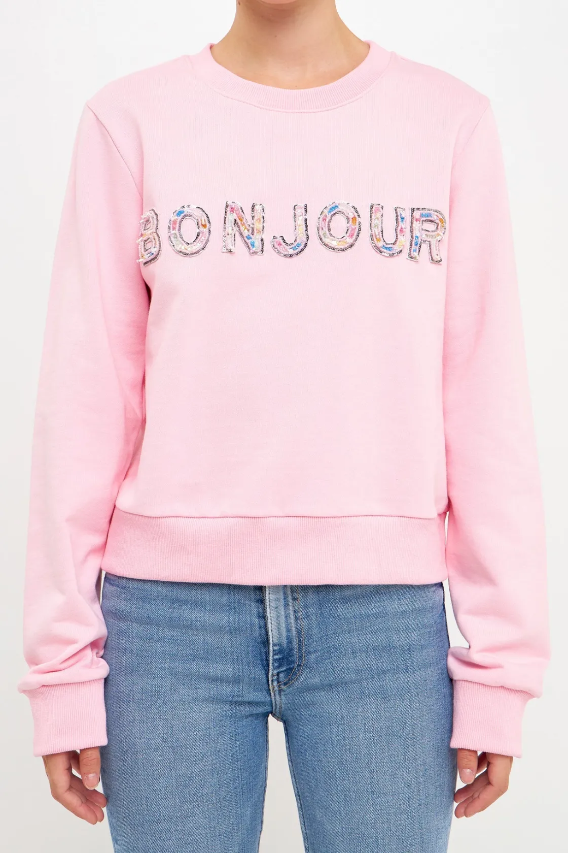 endless_rose__bonjour_let_0.webp ENDLESS ROSE Tops*- Bonjour Lettering Beads Sweatshirt