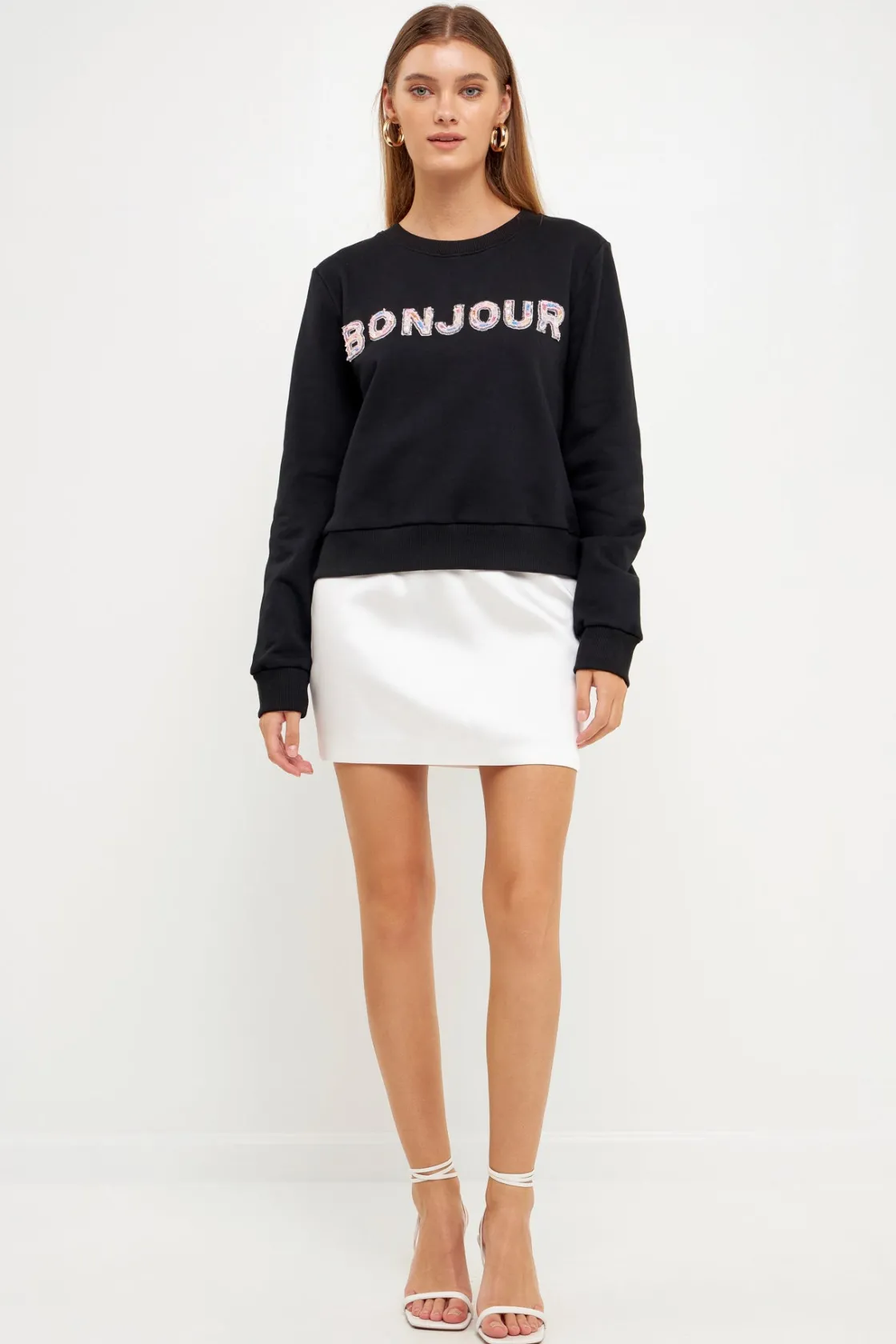 endless_rose__bonjour_let_4.webp ENDLESS ROSE Tops*- Bonjour Lettering Beads Sweatshirt