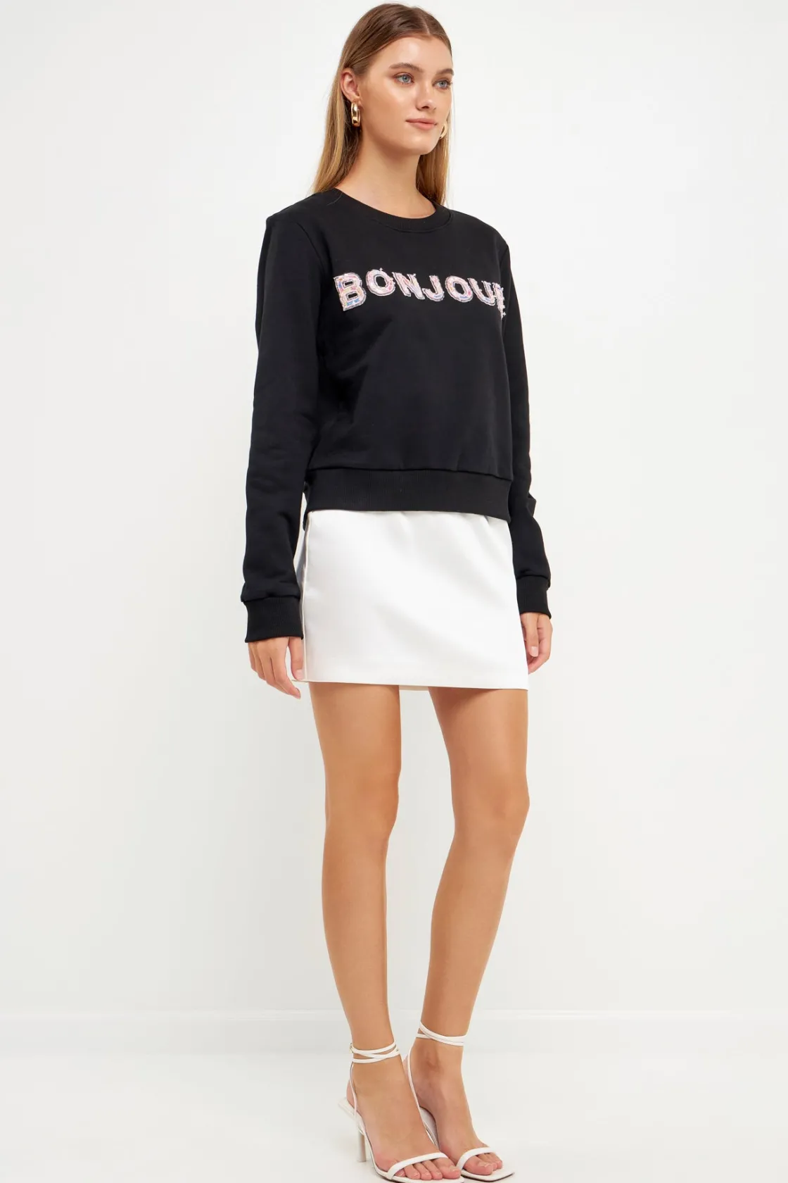 endless_rose__bonjour_let_6.webp ENDLESS ROSE Tops*- Bonjour Lettering Beads Sweatshirt