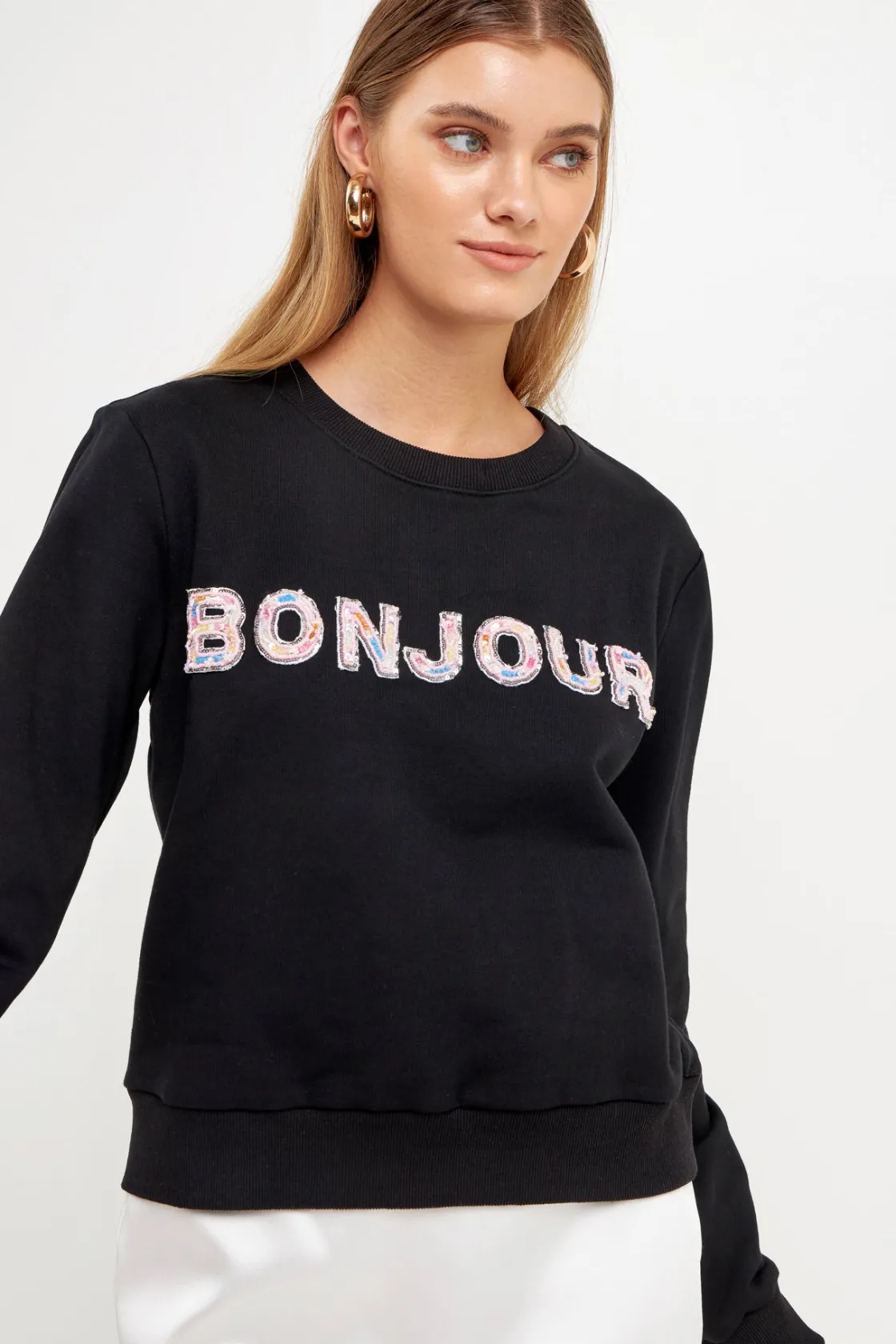endless_rose__bonjour_let_8.webp ENDLESS ROSE Tops*- Bonjour Lettering Beads Sweatshirt