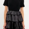 ENDLESS ROSE Tops*- Boucle Satin Mini Dress JETBLACK