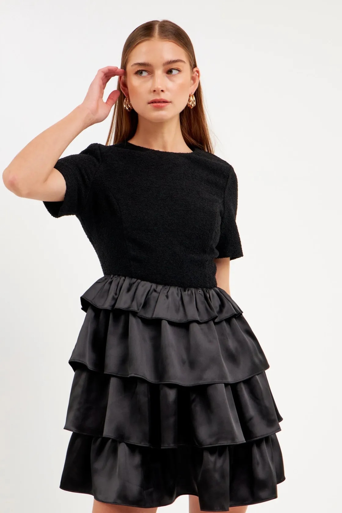endless_rose__boucle_sati_3.webp ENDLESS ROSE Tops*- Boucle Satin Mini Dress JETBLACK