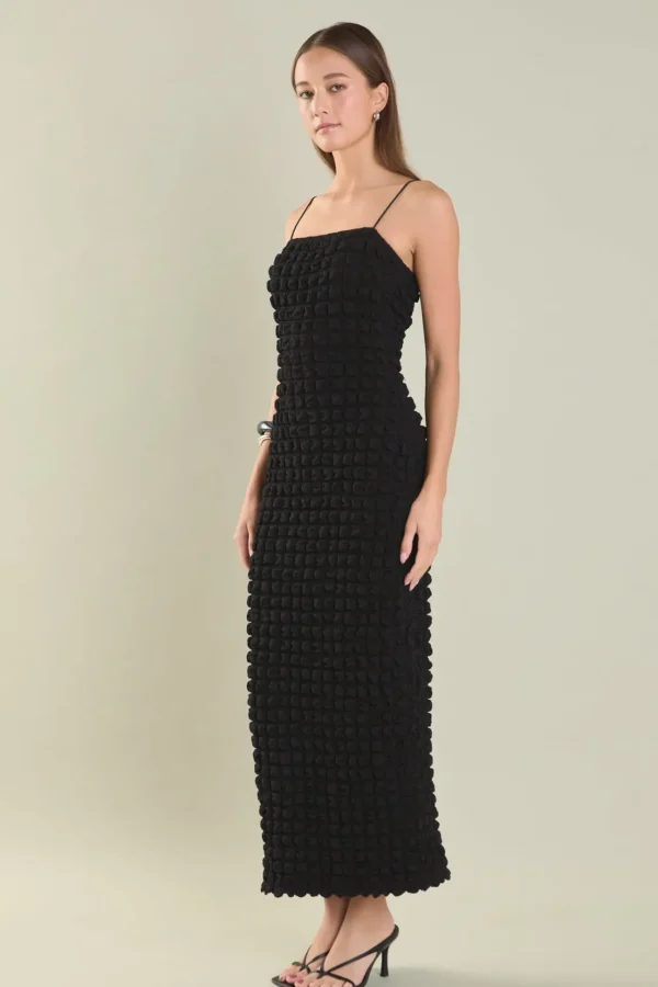 ENDLESS ROSE Tops*- Bubble Maxi Slip Dress BLACK