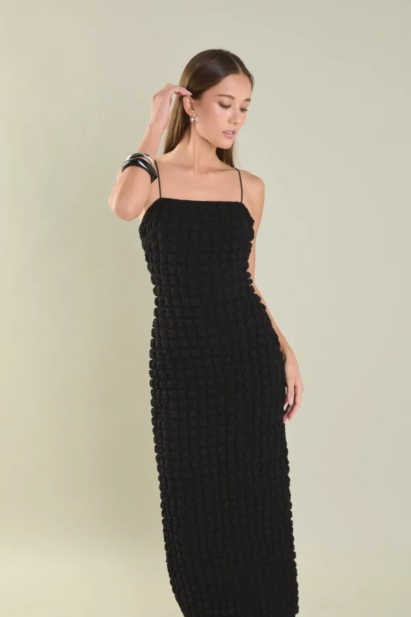 ENDLESS ROSE Tops*- Bubble Maxi Slip Dress BLACK