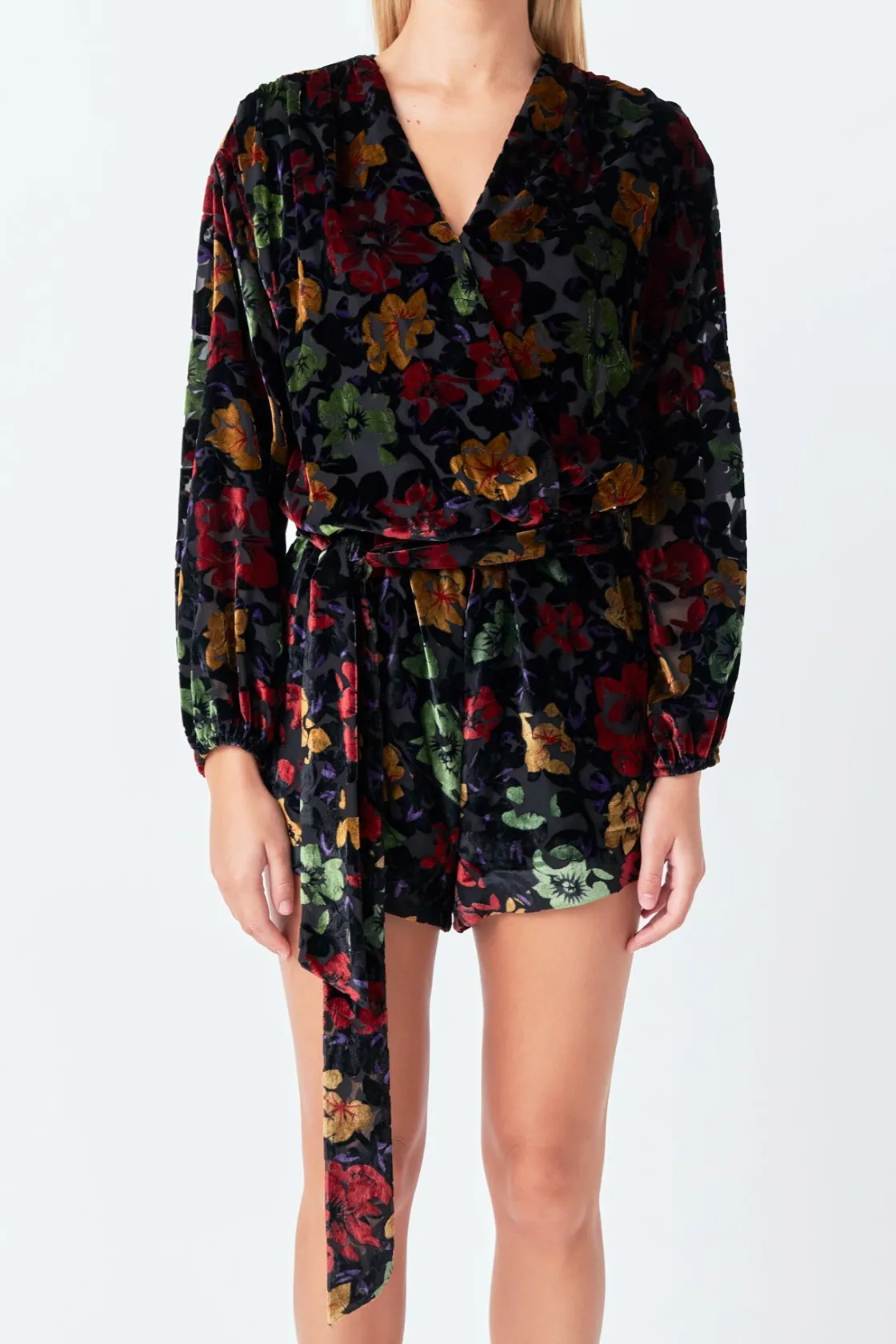 endless_rose__burnout_vel_0.webp ENDLESS ROSE Tops*- Burnout Velvet Romper BLACK