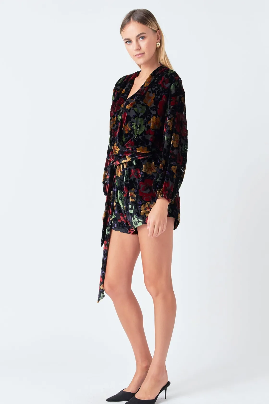endless_rose__burnout_vel_1.webp ENDLESS ROSE Tops*- Burnout Velvet Romper BLACK