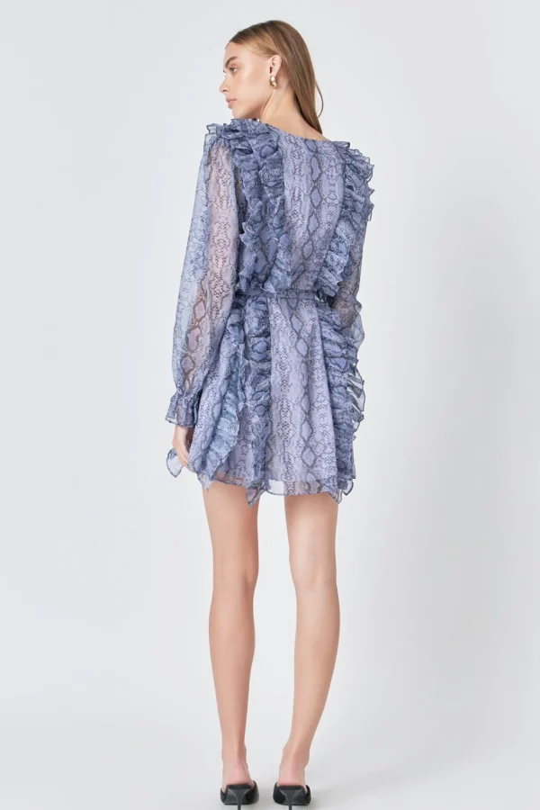 ENDLESS ROSE Tops*- Button Down Long Sleeve Ruffled Mini Dress PURPLEMULTI