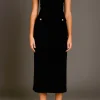 ENDLESS ROSE Tops*- Buttoned Velvet Midi Dress BLACK