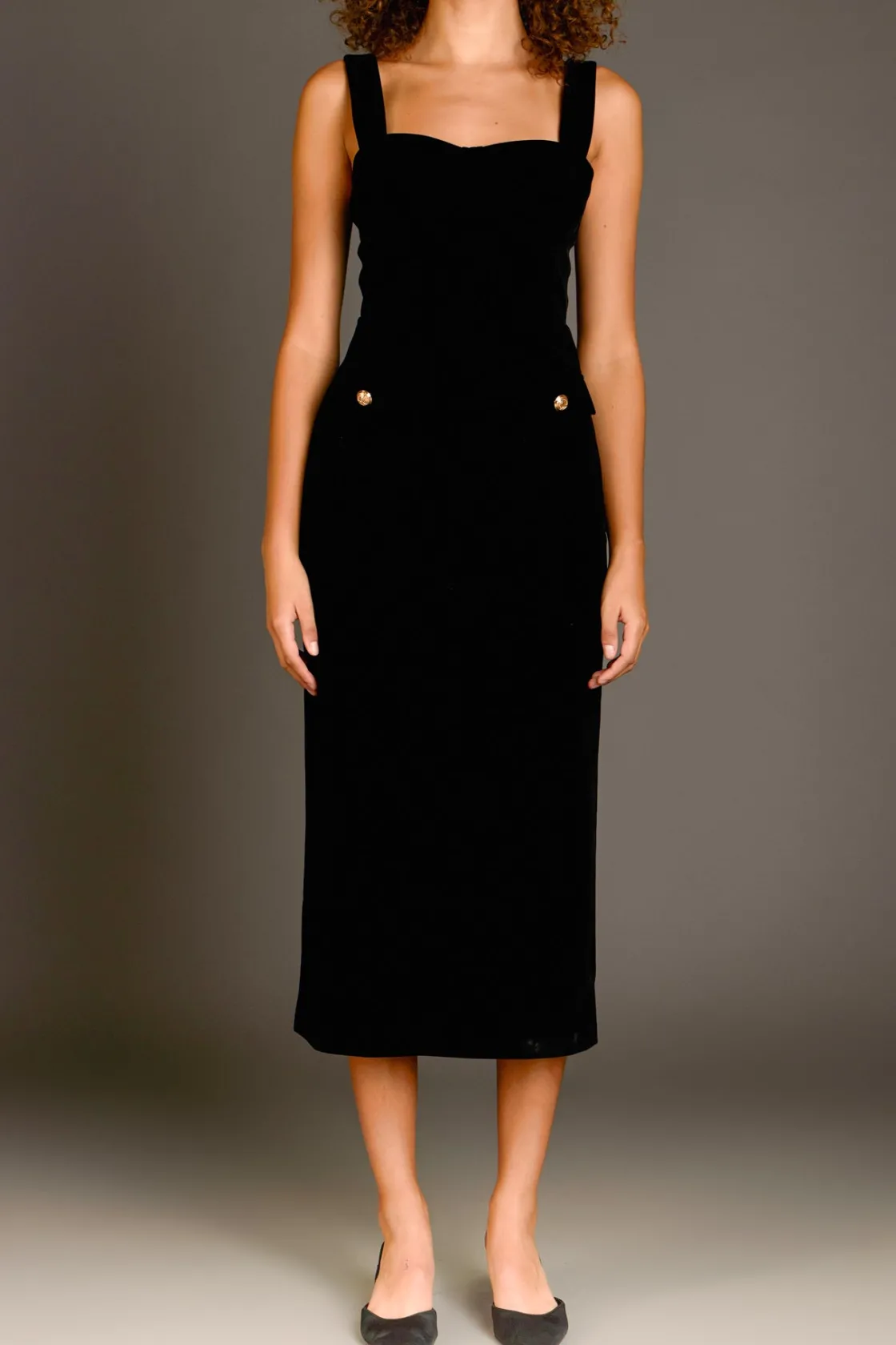 endless_rose__buttoned_ve_0.webp ENDLESS ROSE Tops*- Buttoned Velvet Midi Dress BLACK