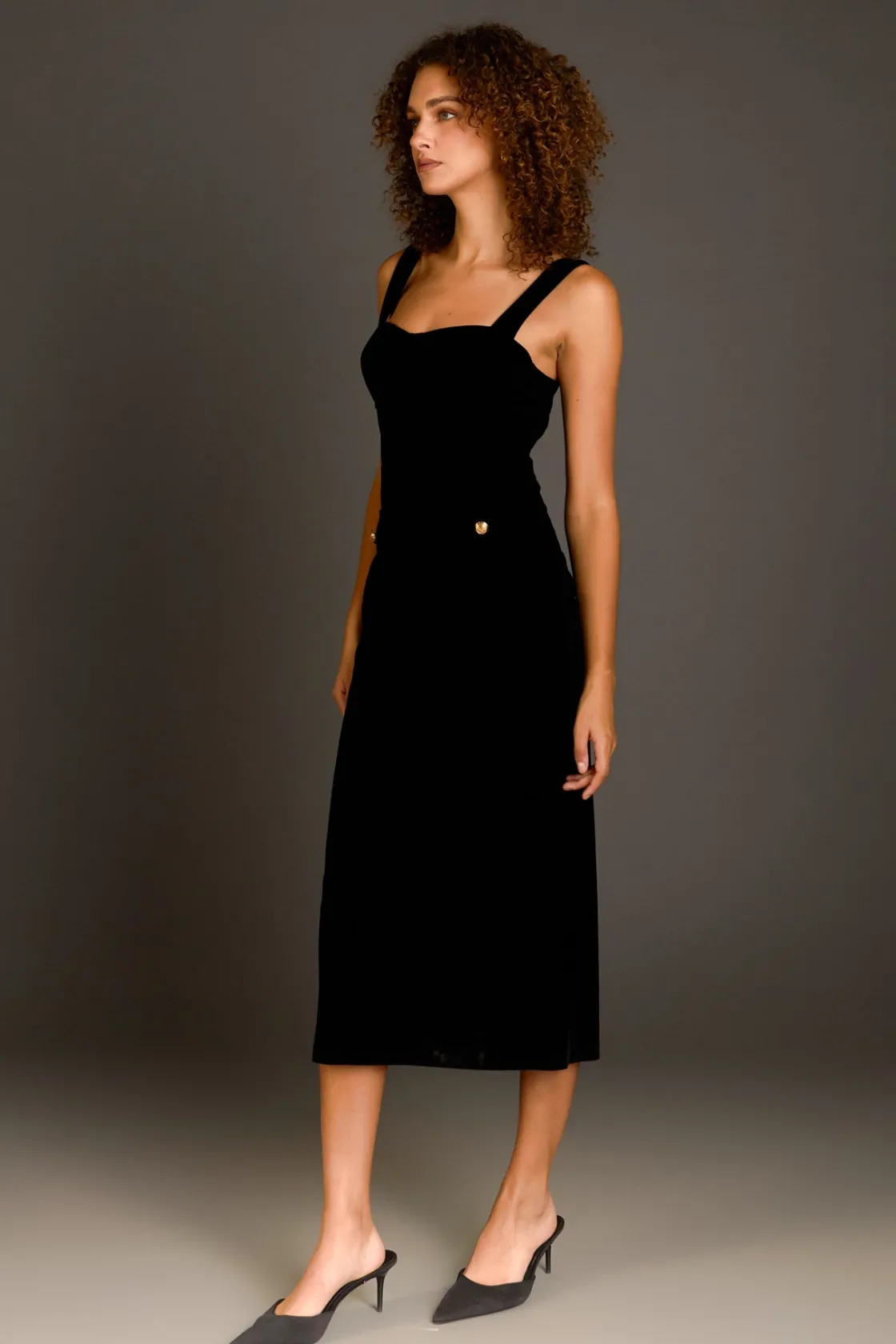 endless_rose__buttoned_ve_2.webp ENDLESS ROSE Tops*- Buttoned Velvet Midi Dress BLACK