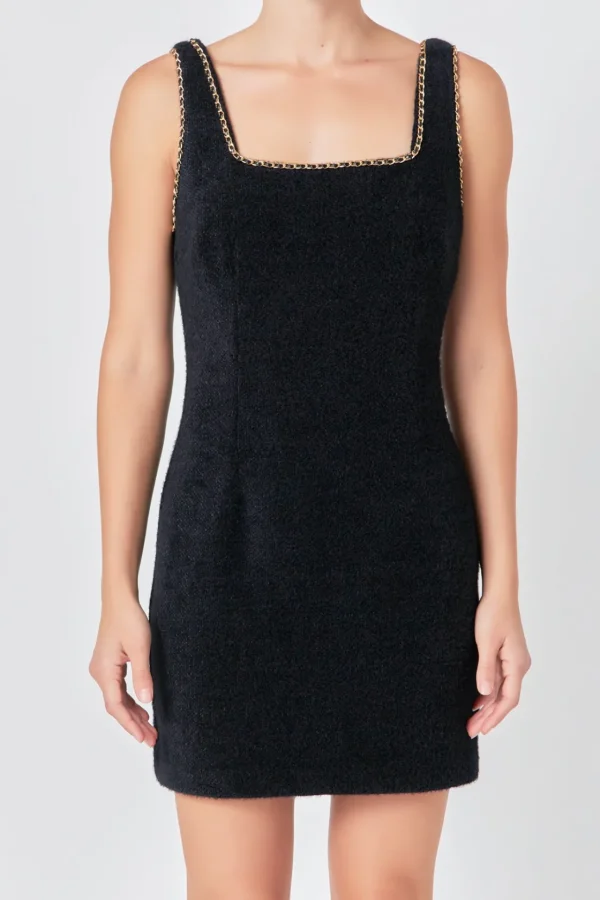 ENDLESS ROSE Tops*- Chain Trimmed Square Neckline Mini Dress