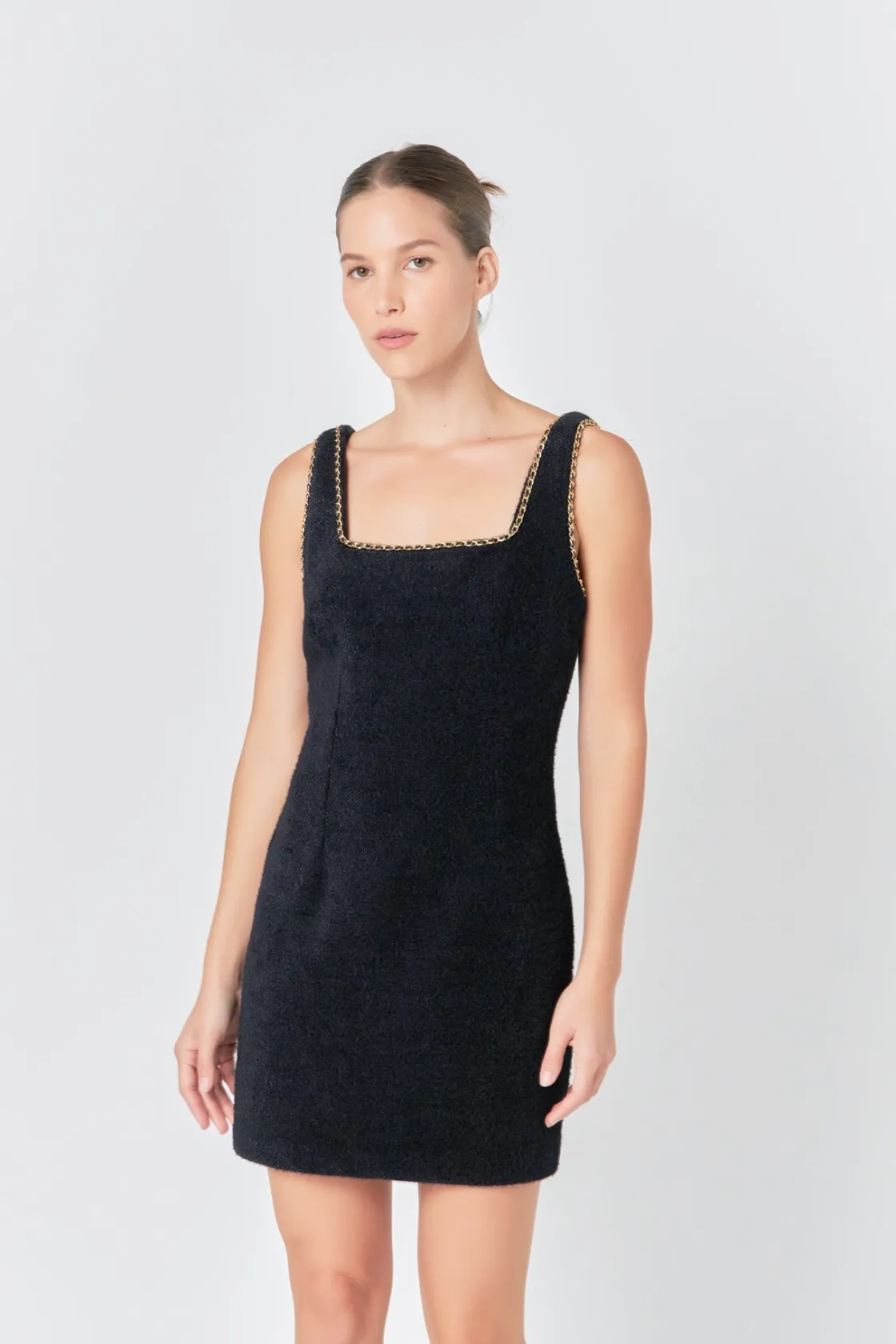 endless_rose__chain_trimm_3.webp ENDLESS ROSE Tops*- Chain Trimmed Square Neckline Mini Dress