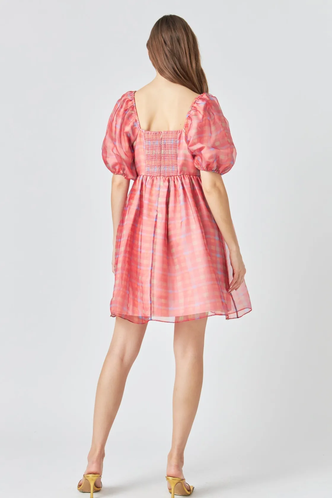 endless_rose__checker_puf_2.webp ENDLESS ROSE Tops*- Checker Puff Mini Dress MULTI