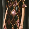 ENDLESS ROSE Tops*- Checkered Argyle Sequins Mini Dress BURGUNDYMULTI