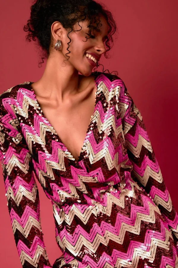 ENDLESS ROSE Tops*- Chevron Sequins Wrapped Romper MULTI