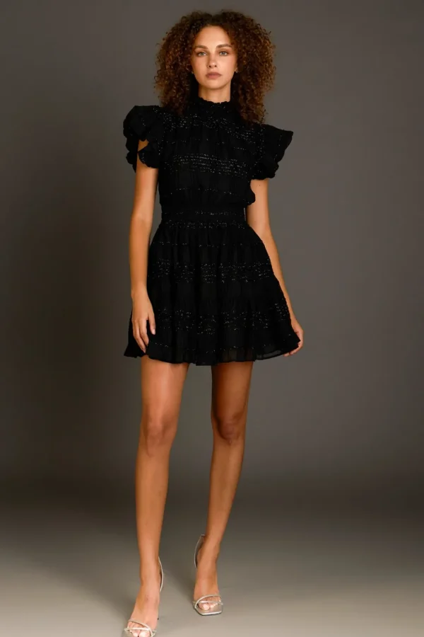 ENDLESS ROSE Tops*- Chiffon Belted Mini Dress BLACK