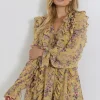 ENDLESS ROSE Tops*- Chiffon Floral Ruffled Dress YELLOW