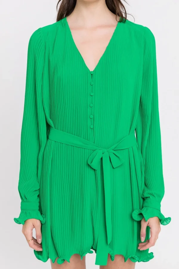 ENDLESS ROSE Tops*- Chiffon Pleated Mini Dress GREEN