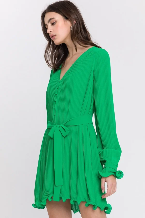 ENDLESS ROSE Tops*- Chiffon Pleated Mini Dress GREEN